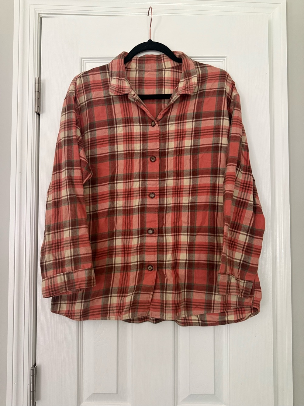 Uniqlo Men's Coral Red Plaid Button-Down Shirt